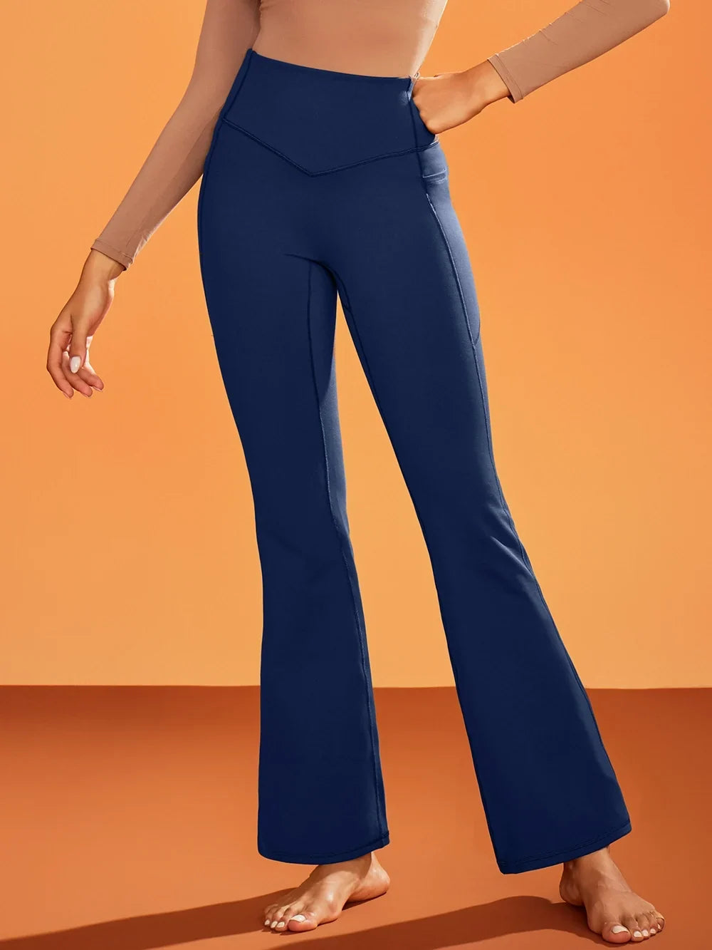 Pantalon Yoga Femme Doublé Polaire Évasé Avec Poches