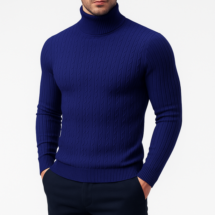 Pull Col Roulé Homme Maille Torsadée Manches Longues