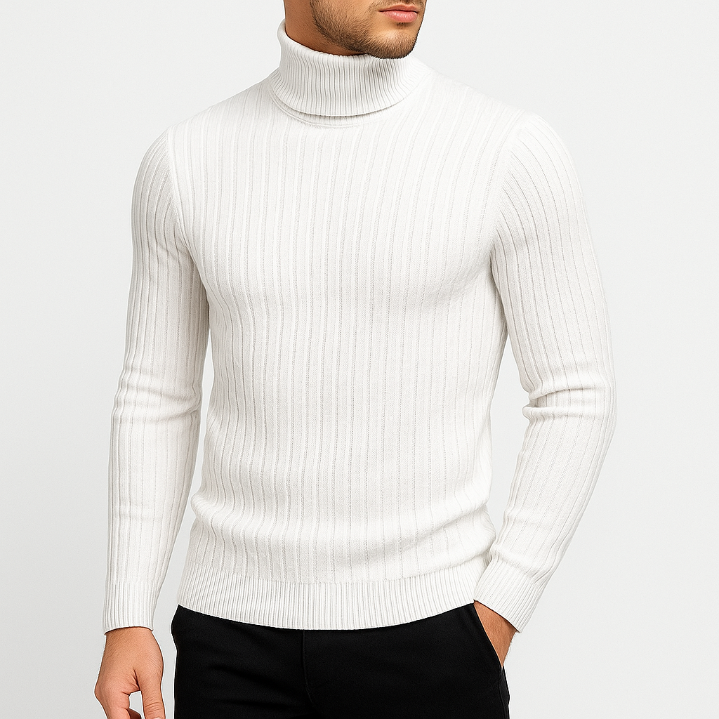 Pull Col Roulé Homme Maille Torsadée Manches Longues