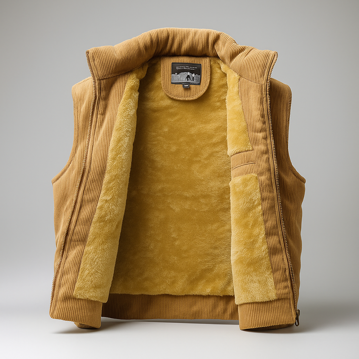 Gilet Homme Velours Côtelé Doublure Polaire Zippé