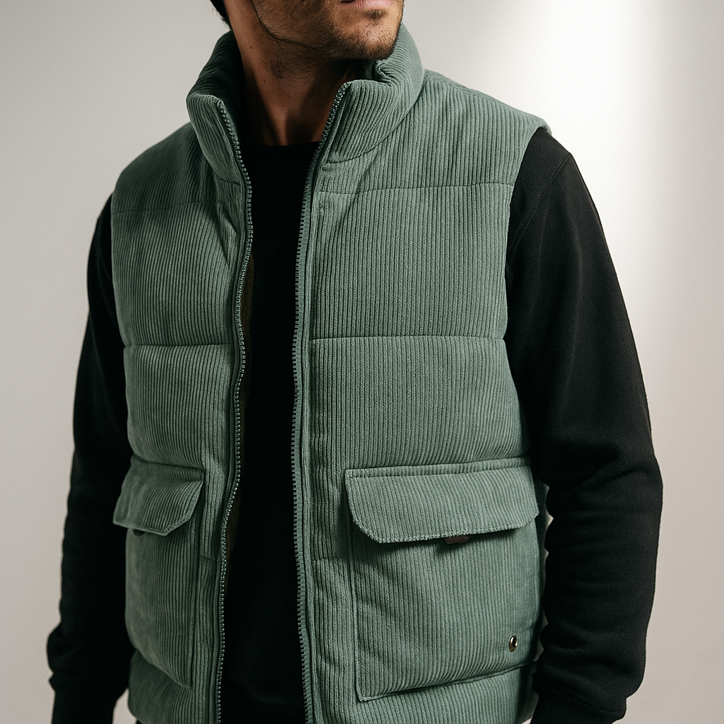 Gilet Homme Velours Côtelé Doublure Polaire Zippé
