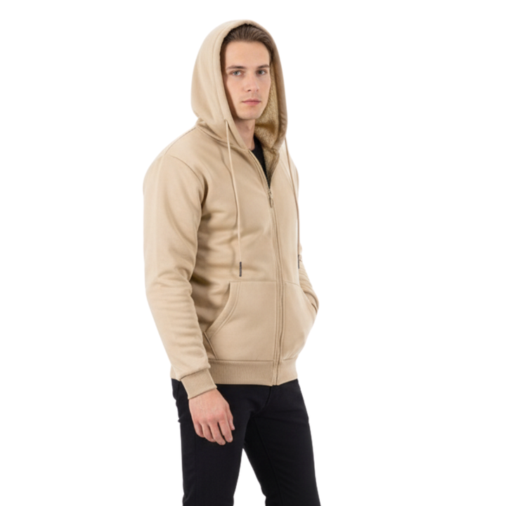 Veste Polaire Homme Doublée Sherpa À Capuche Coupe Vent