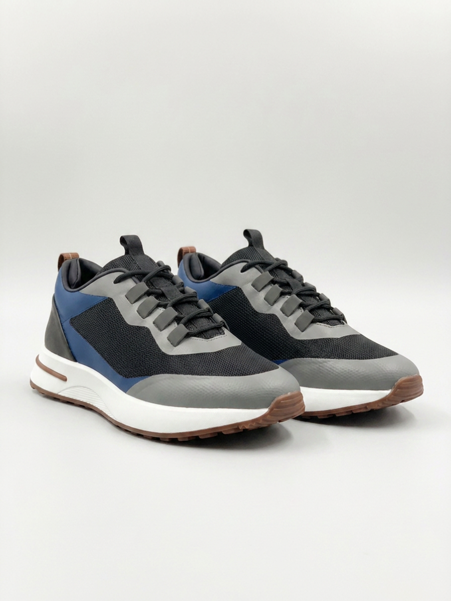 Baskets Homme Bleu Royal Fused Mesh Basses de Marche avec Semelle Blanche