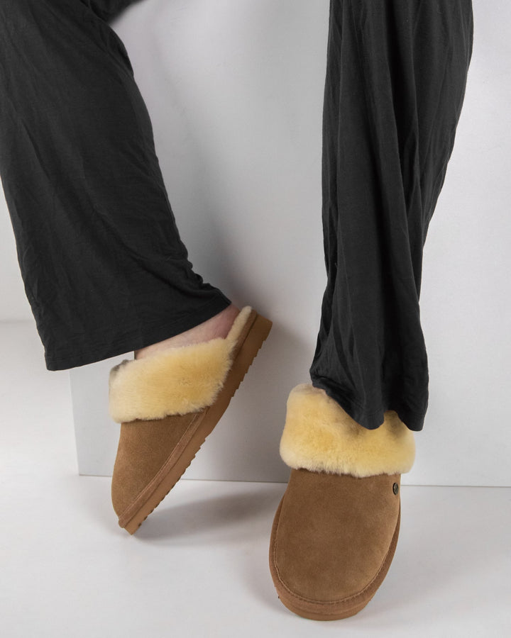 Chaussons Mules en Daim Doublés Fourrure pour Femme