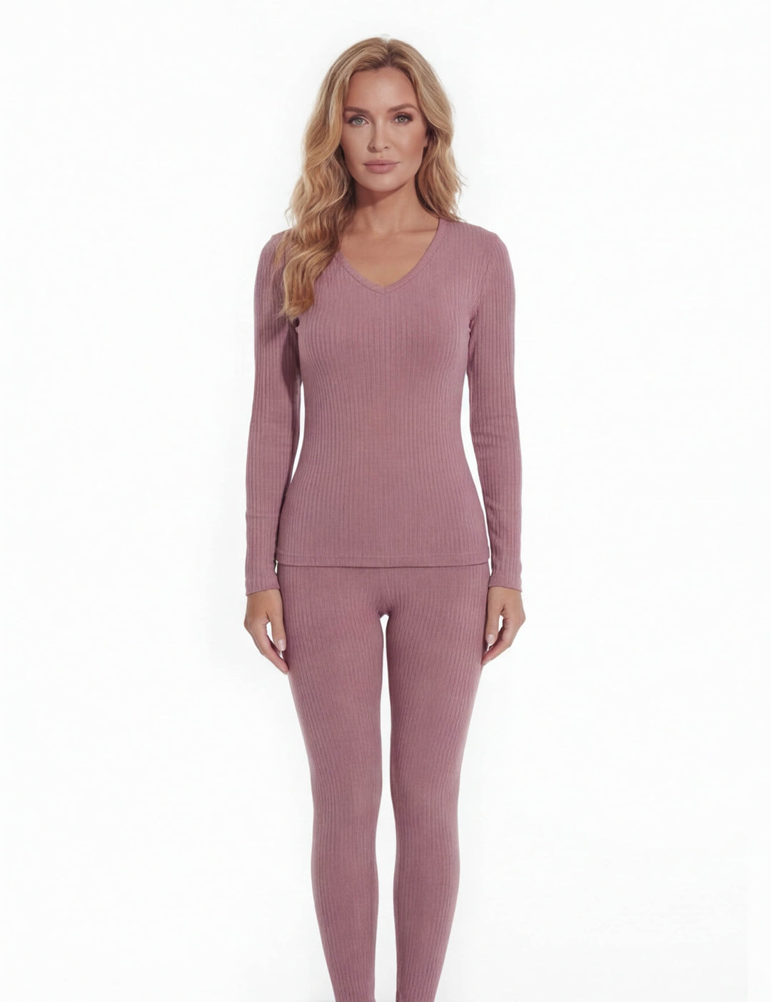 Ensemble Thermique Femme À Côtes Avec Haut Manches Longues Et Legging