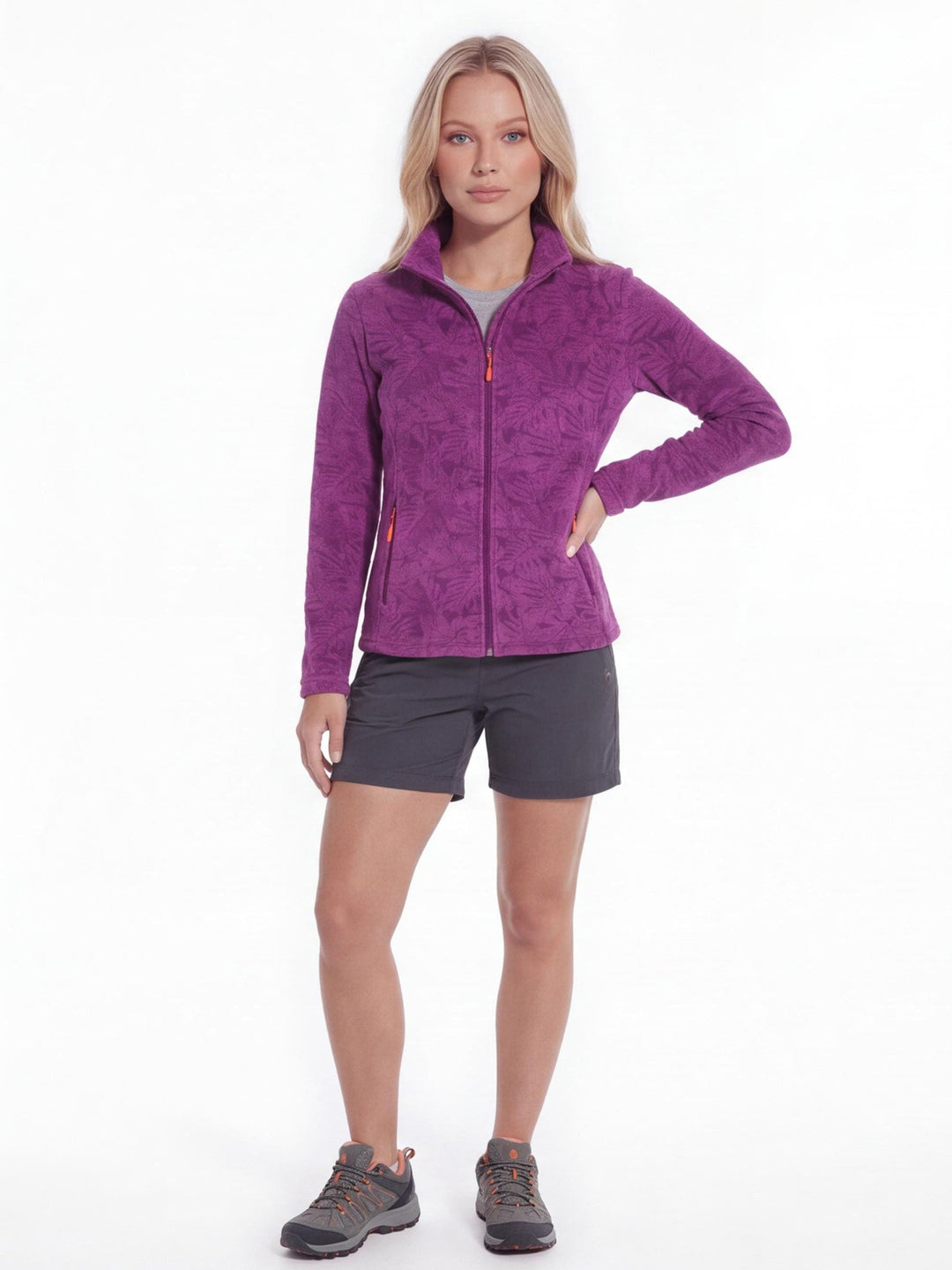 Veste Polaire Femme Zip Intégral Col Montant Imprimé Nature Et Poches Zippées