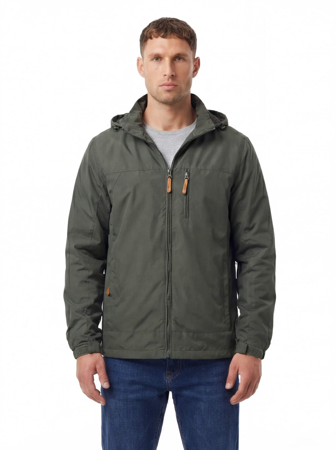 Veste coupe-vent imperméable à capuche pour hommes avec poche poitrine