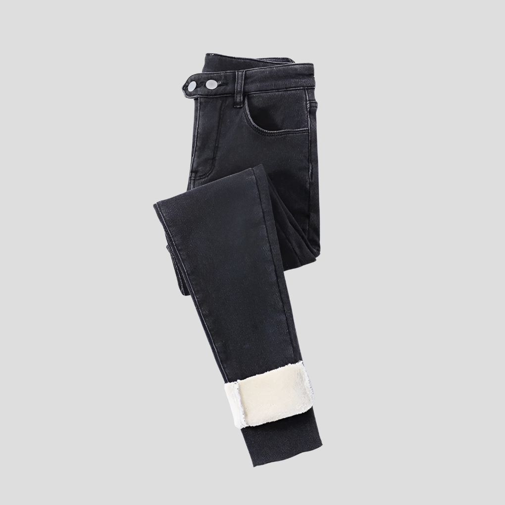 Jean Femme Taille Haute Doublé Polaire pour l'Hiver