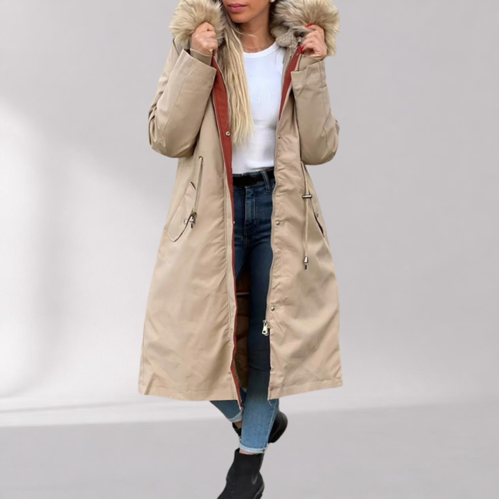 Parka Femme Déperlante à Capuche Fourrure Doublure Amovible