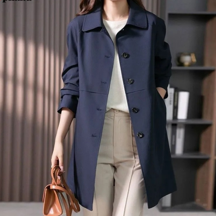 Trench Femme Mi-Long Ajusté à Fermeture Boutonnée