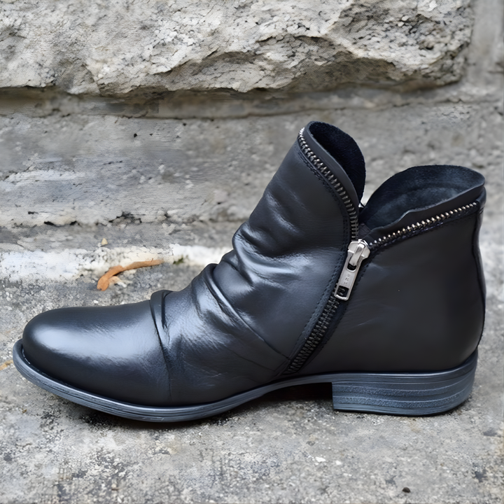 Bottines Femme en Cuir Synthétique avec Fermeture Éclair et Semelle Antidérapante