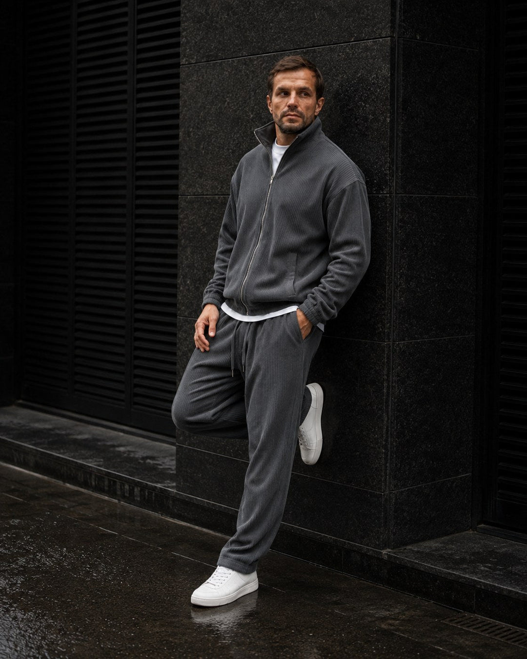 Ensemble Survêtement Homme Zip Intégral Col Montant Et Pantalon Fuselé