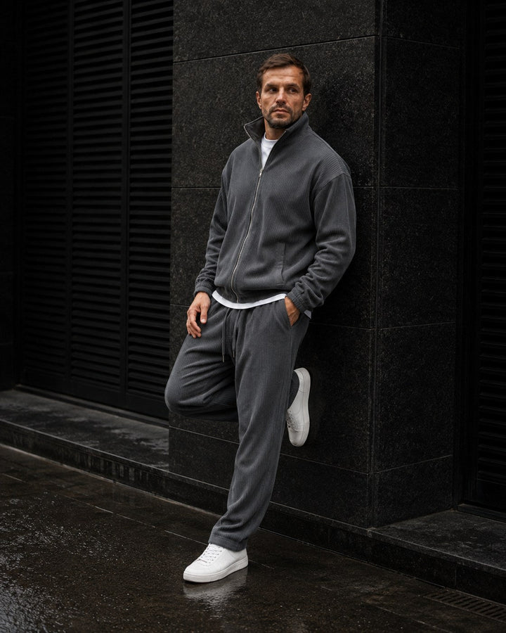 Ensemble Survêtement Homme Zip Intégral Col Montant Et Pantalon Fuselé