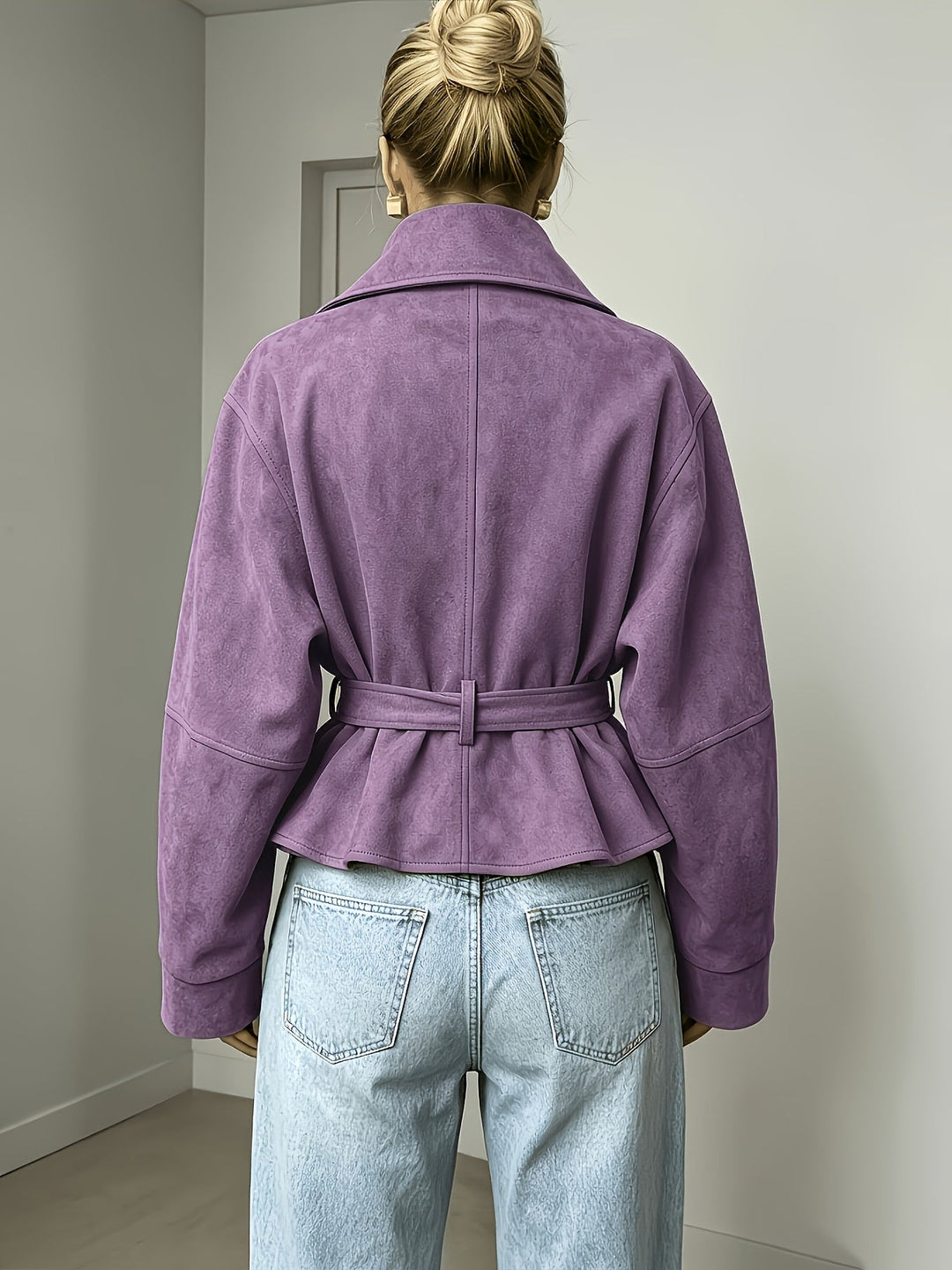Veste Femme Ceinturée Col Revers Manches Longues