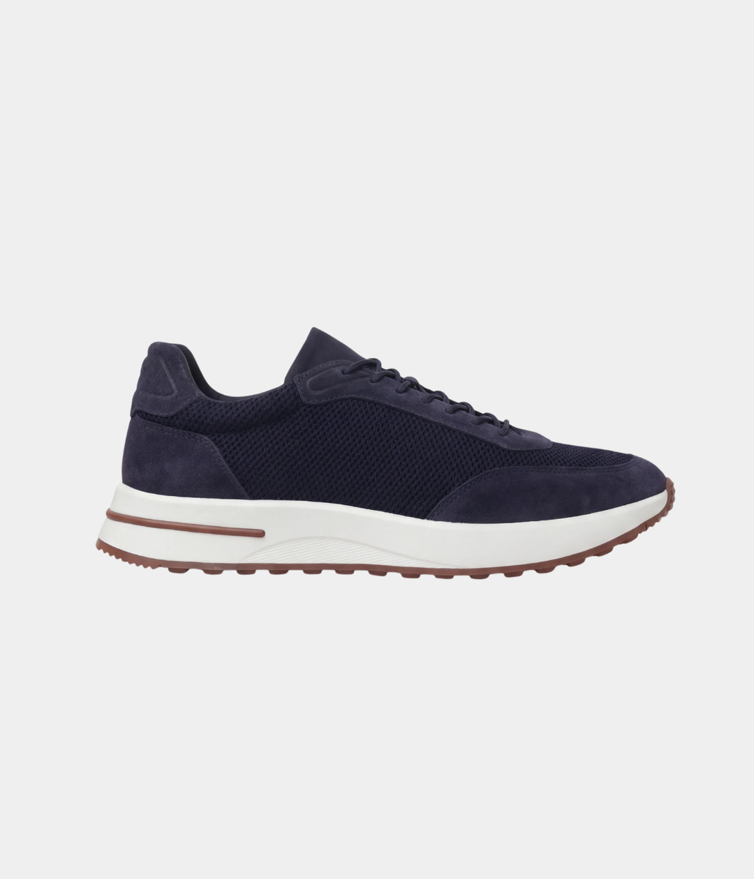 Baskets Homme Bleu Marine Suede & Mesh Basses de Marche avec Semelle Blanche