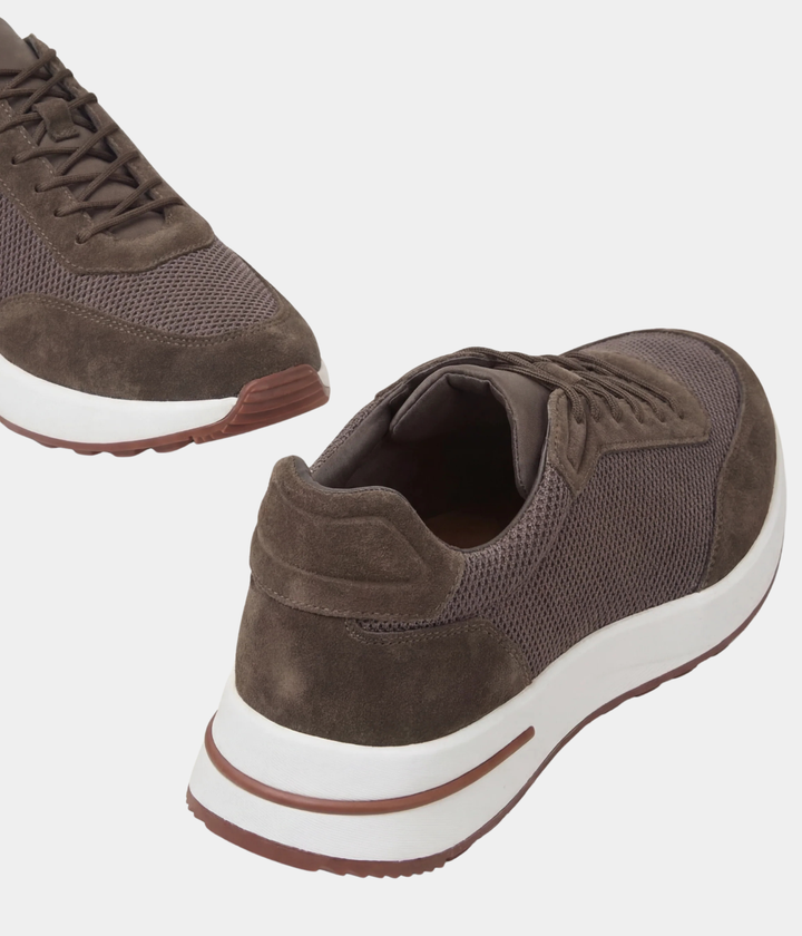 Baskets Homme Marron Suede & Mesh Basses de Marche avec Semelle Blanche