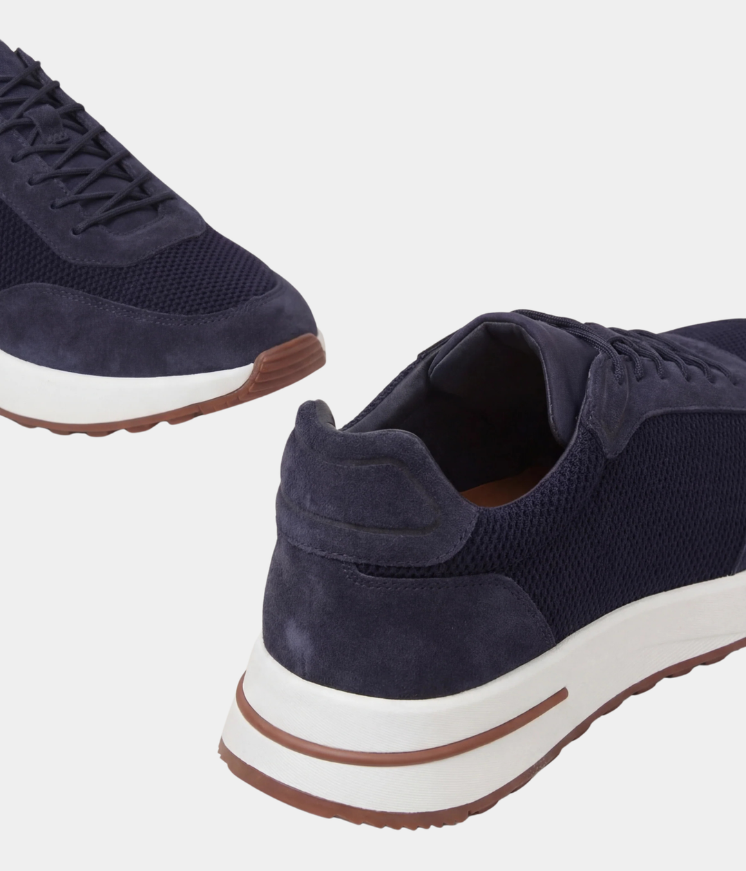 Baskets Homme Bleu Marine Suede & Mesh Basses de Marche avec Semelle Blanche