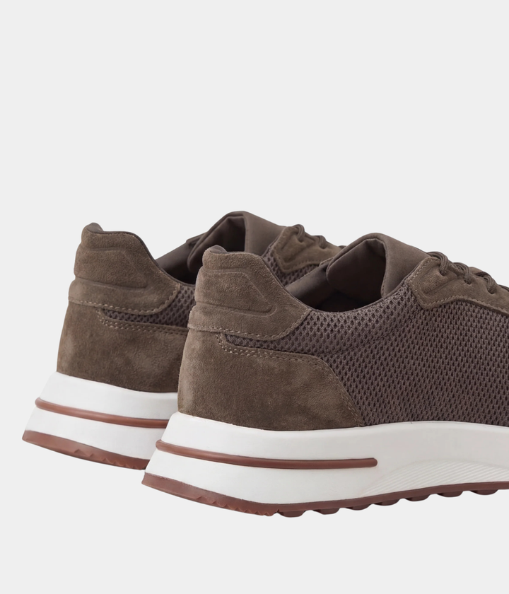 Baskets Homme Marron Suede & Mesh Basses de Marche avec Semelle Blanche
