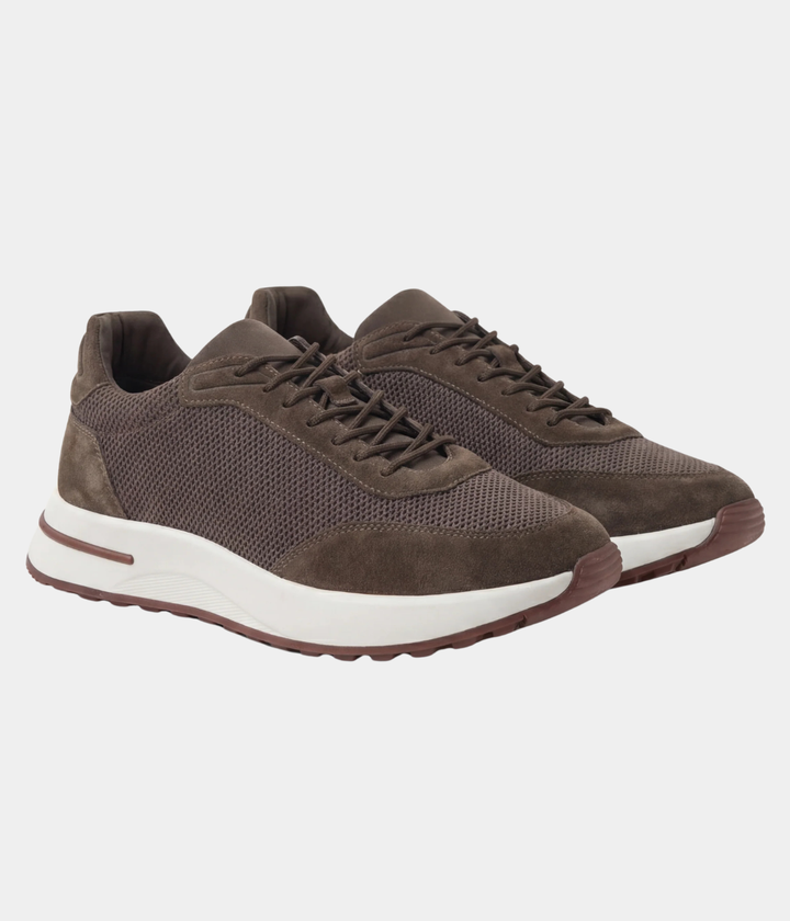 Baskets Homme Marron Suede & Mesh Basses de Marche avec Semelle Blanche