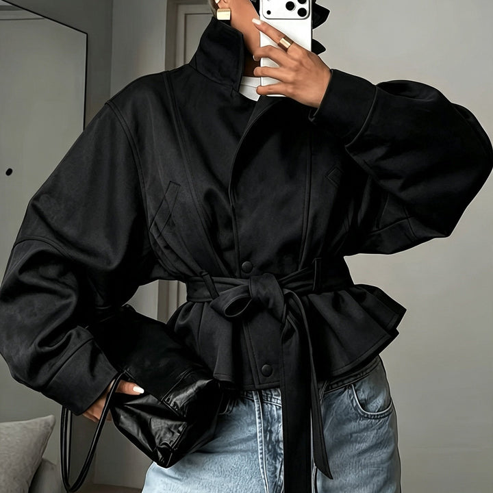 Veste Femme Ceinturée Col Revers Manches Longues