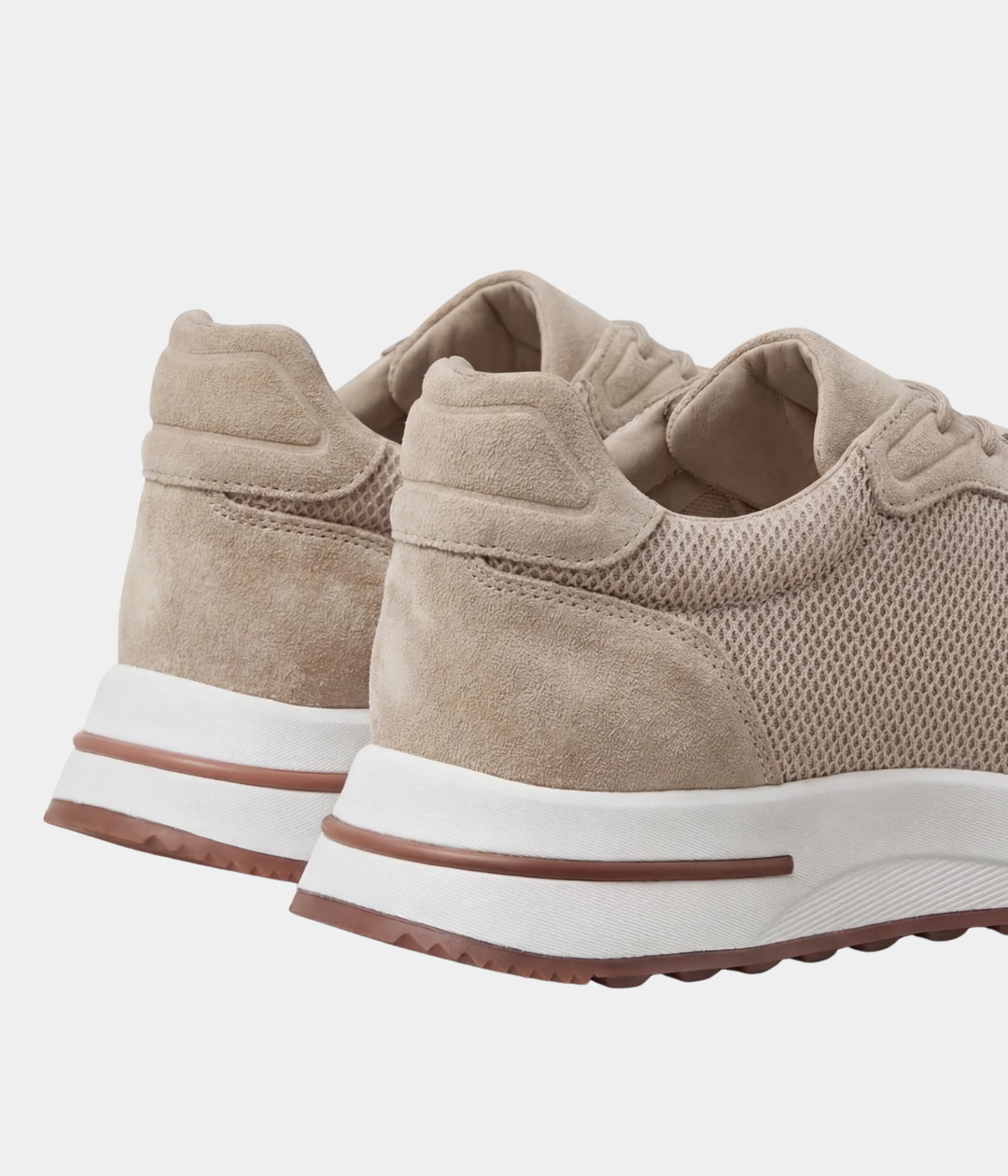 Baskets Homme Beige Suede & Mesh Basses de Marche avec Semelle Blanche