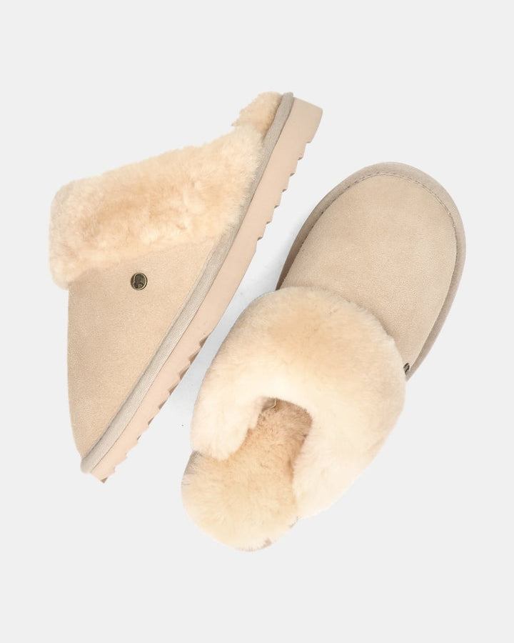 Chaussons Mules en Daim Doublés Fourrure pour Femme