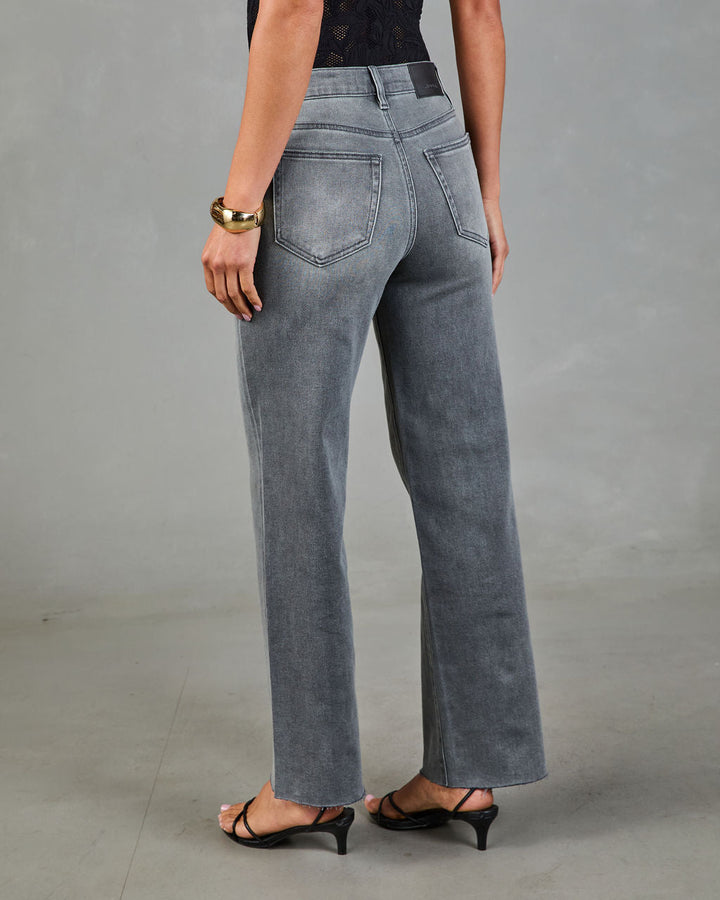 Jean Femme Super Stretch Taille Haute Coupe Droite à Ourlet Effiloché
