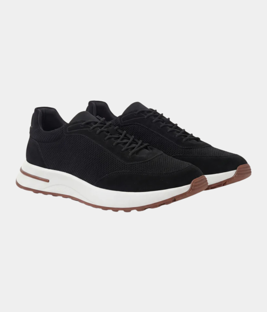 Baskets Homme Noir Suede & Mesh Basses de Marche avec Semelle Blanche