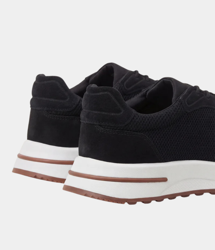 Baskets Homme Noir Suede & Mesh Basses de Marche avec Semelle Blanche