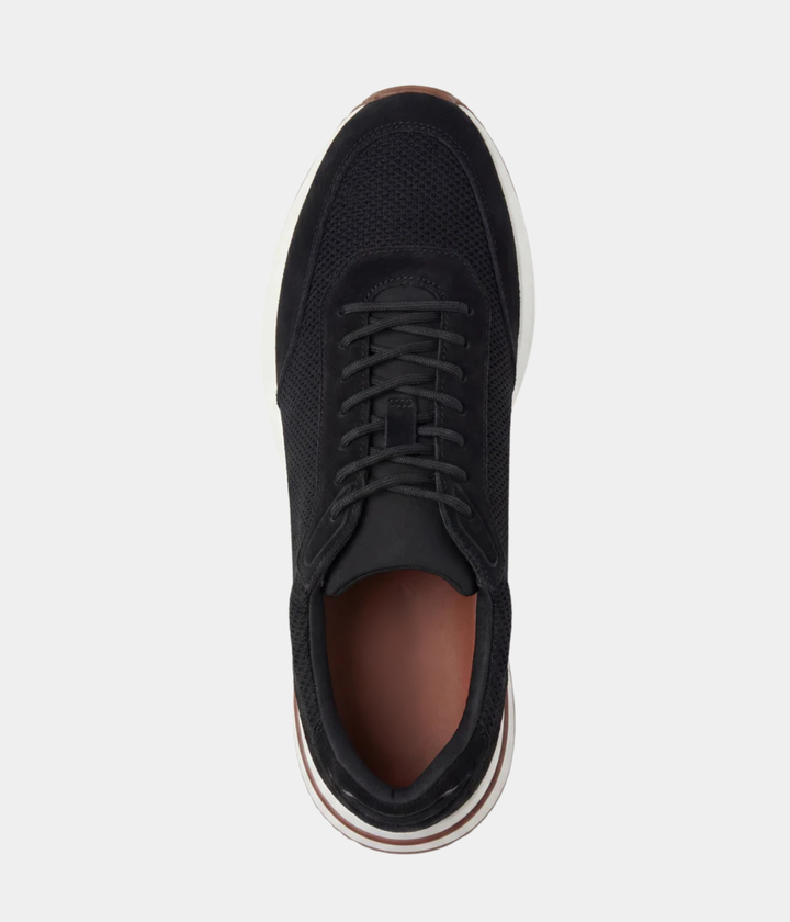 Baskets Homme Noir Suede & Mesh Basses de Marche avec Semelle Blanche