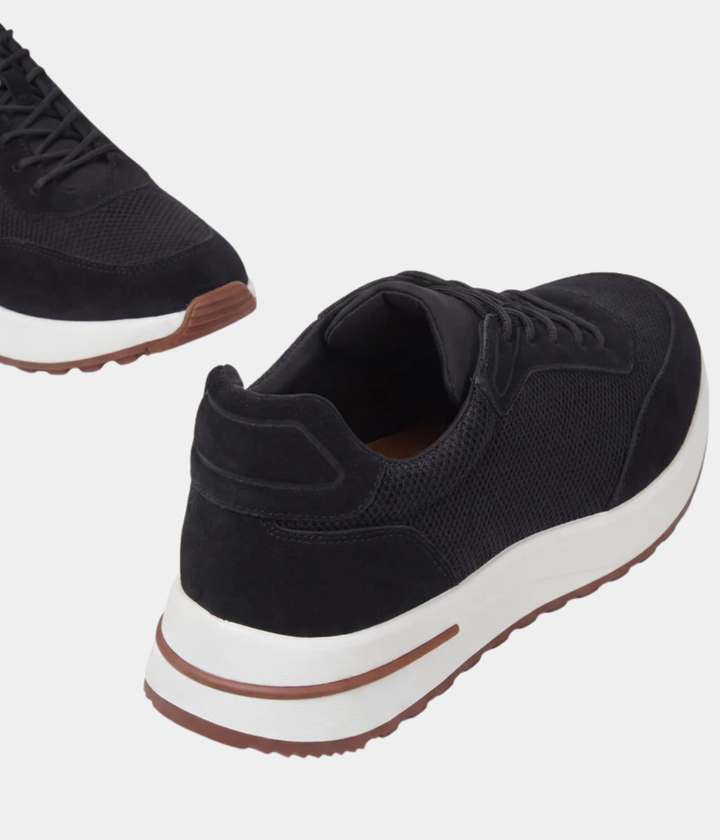 Baskets Homme Noir Suede & Mesh Basses de Marche avec Semelle Blanche