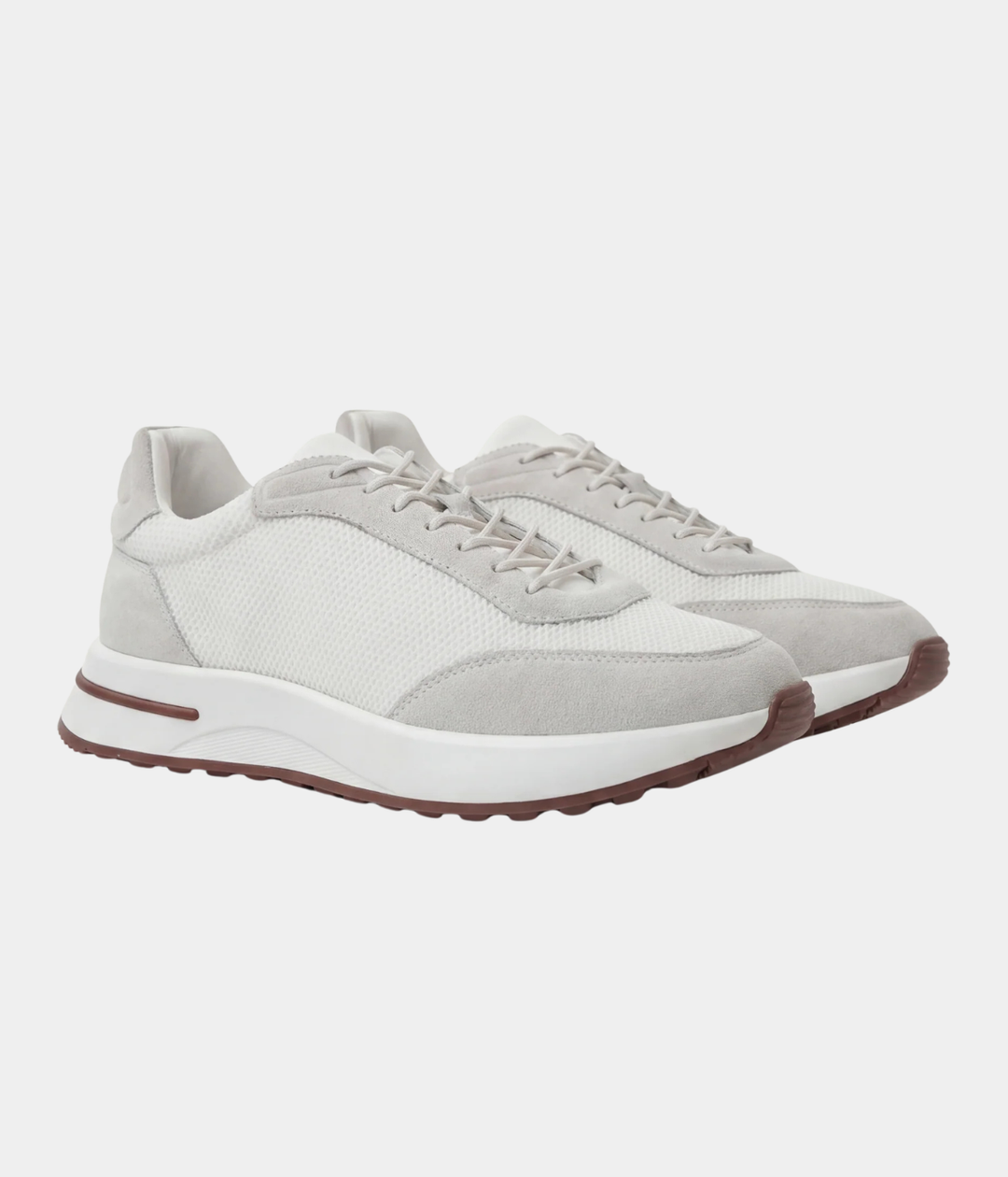 Baskets Homme Blanc Suede & Mesh Basses de Marche avec Semelle Blanche
