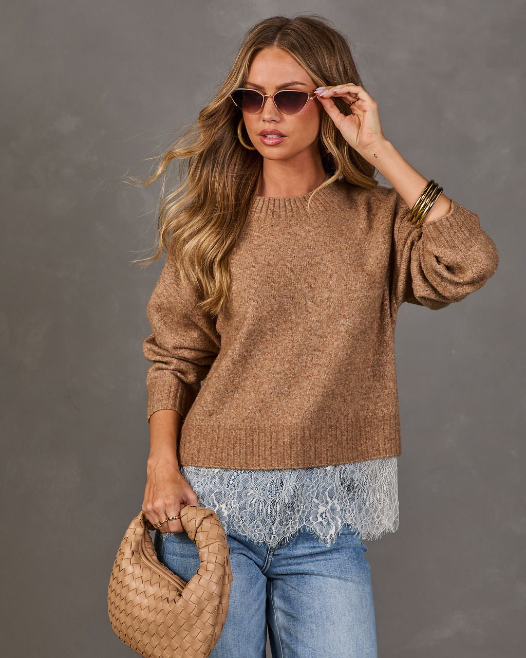 Pull Femme en Maille avec Bordure en Dentelle