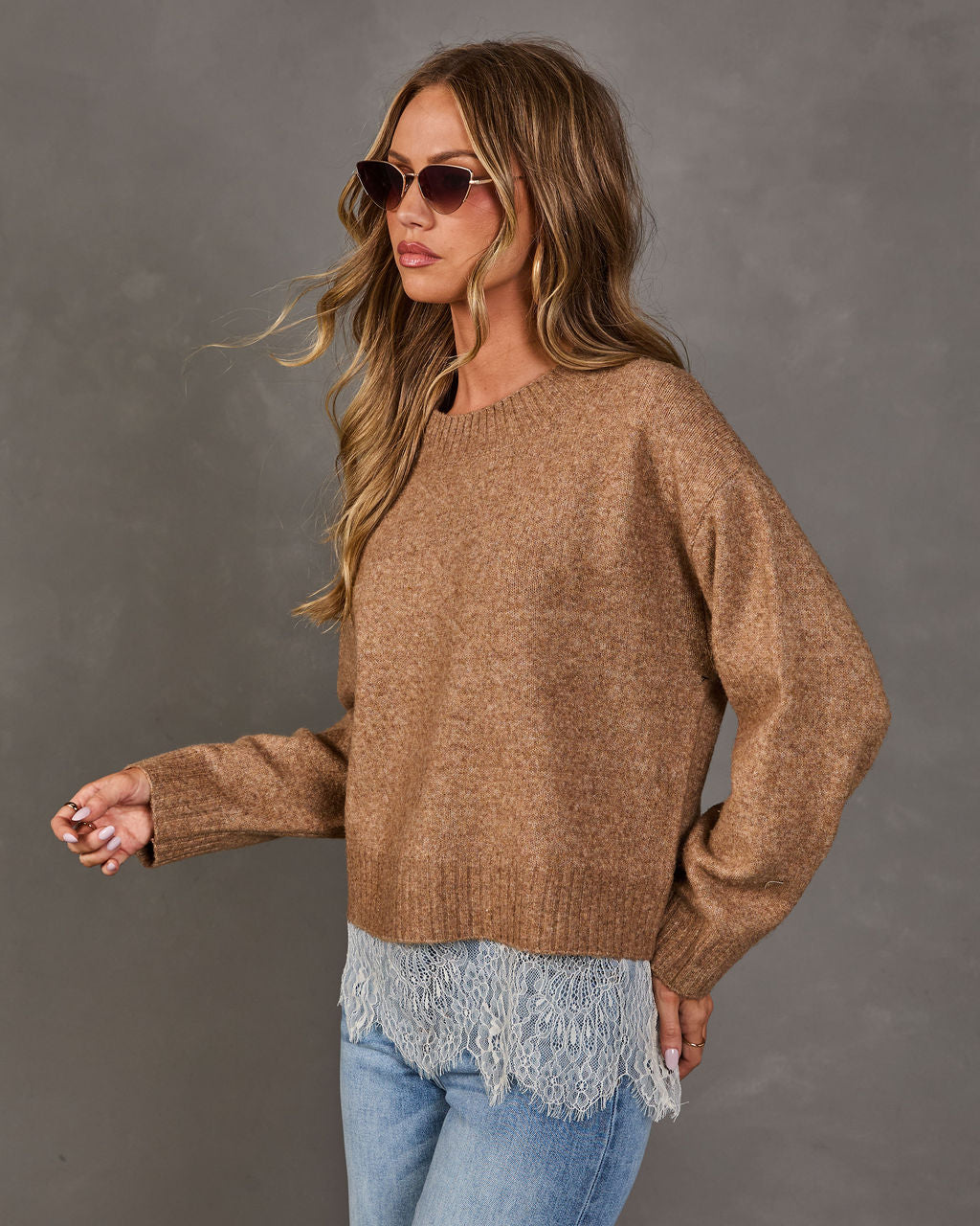 Pull Femme en Maille avec Bordure en Dentelle