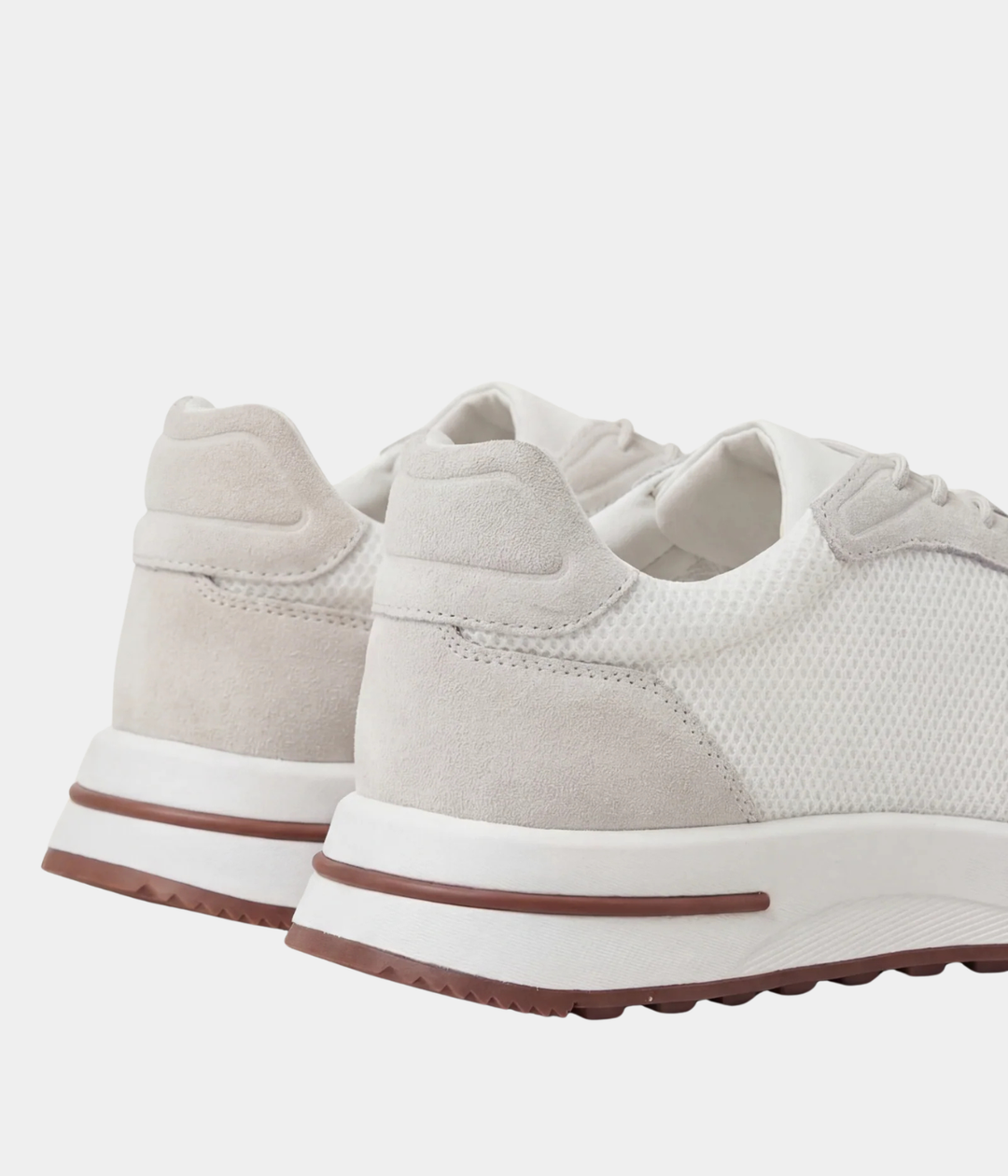 Baskets Homme Blanc Suede & Mesh Basses de Marche avec Semelle Blanche
