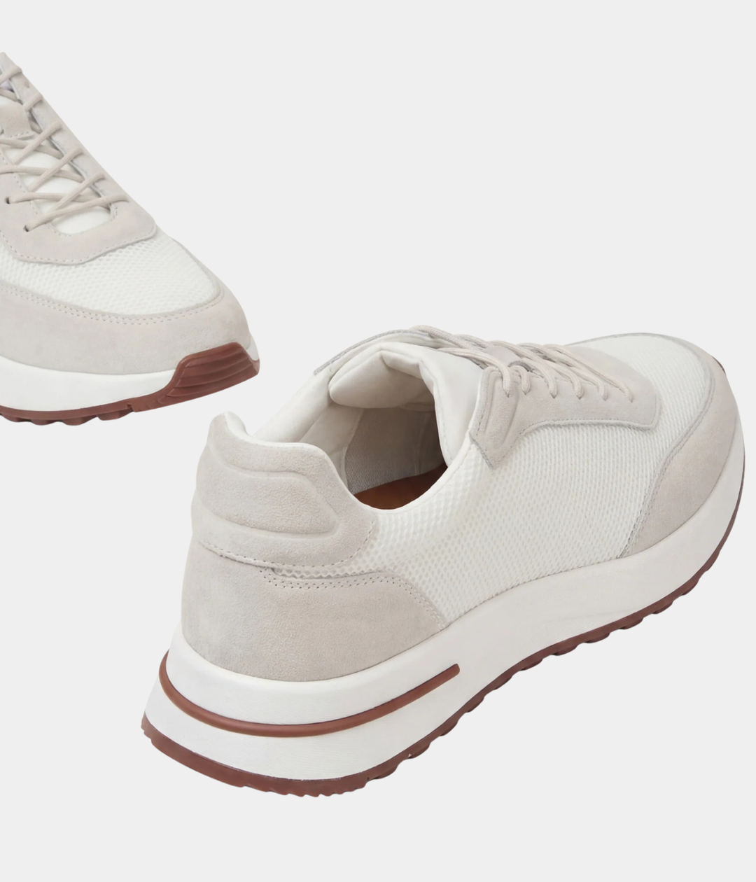 Baskets Homme Blanc Suede & Mesh Basses de Marche avec Semelle Blanche