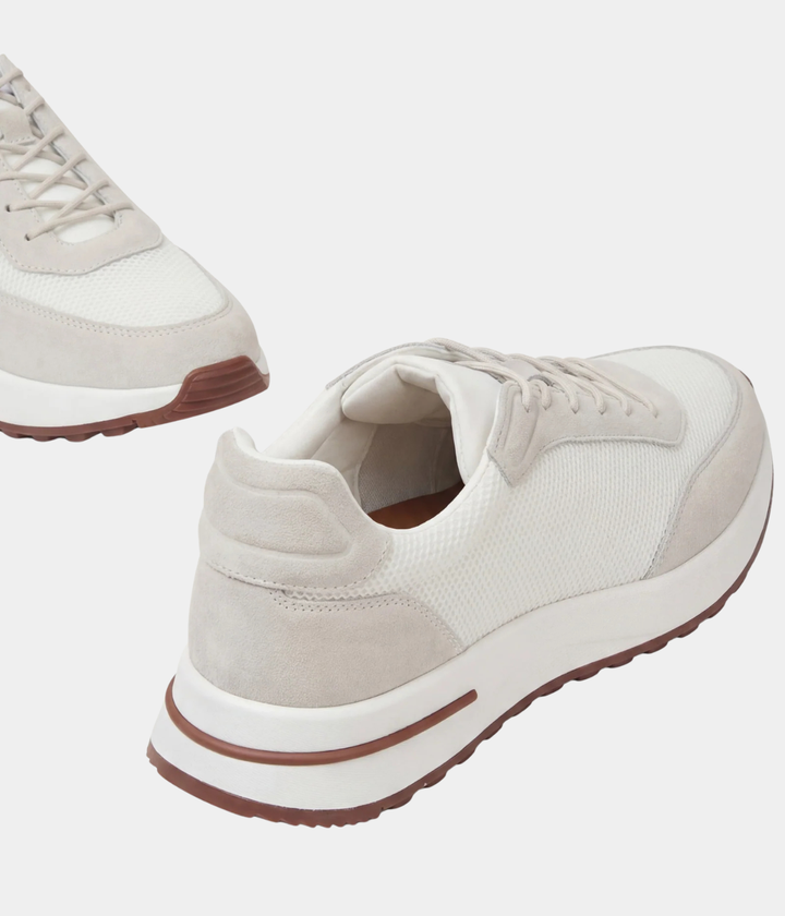 Baskets Homme Blanc Suede & Mesh Basses de Marche avec Semelle Blanche
