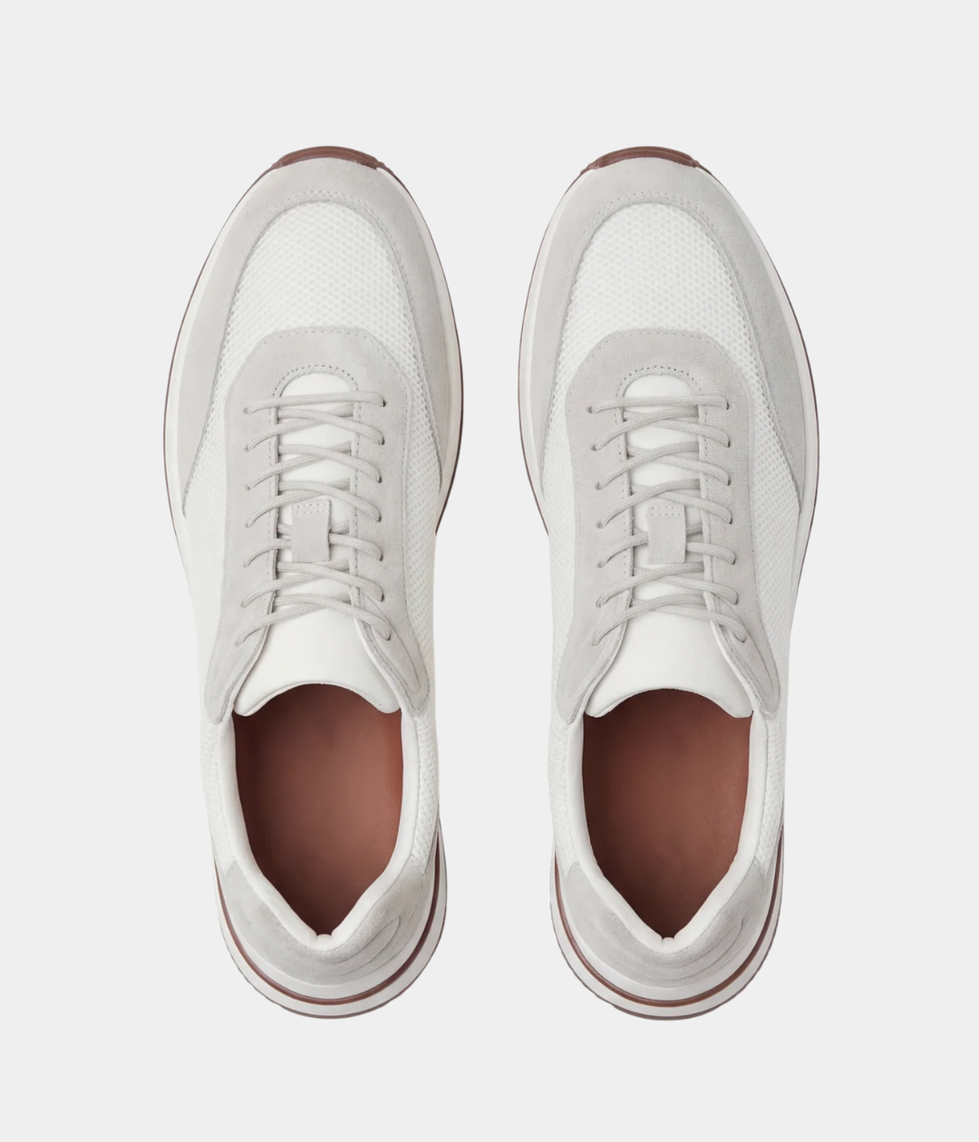 Baskets Homme Blanc Suede & Mesh Basses de Marche avec Semelle Blanche