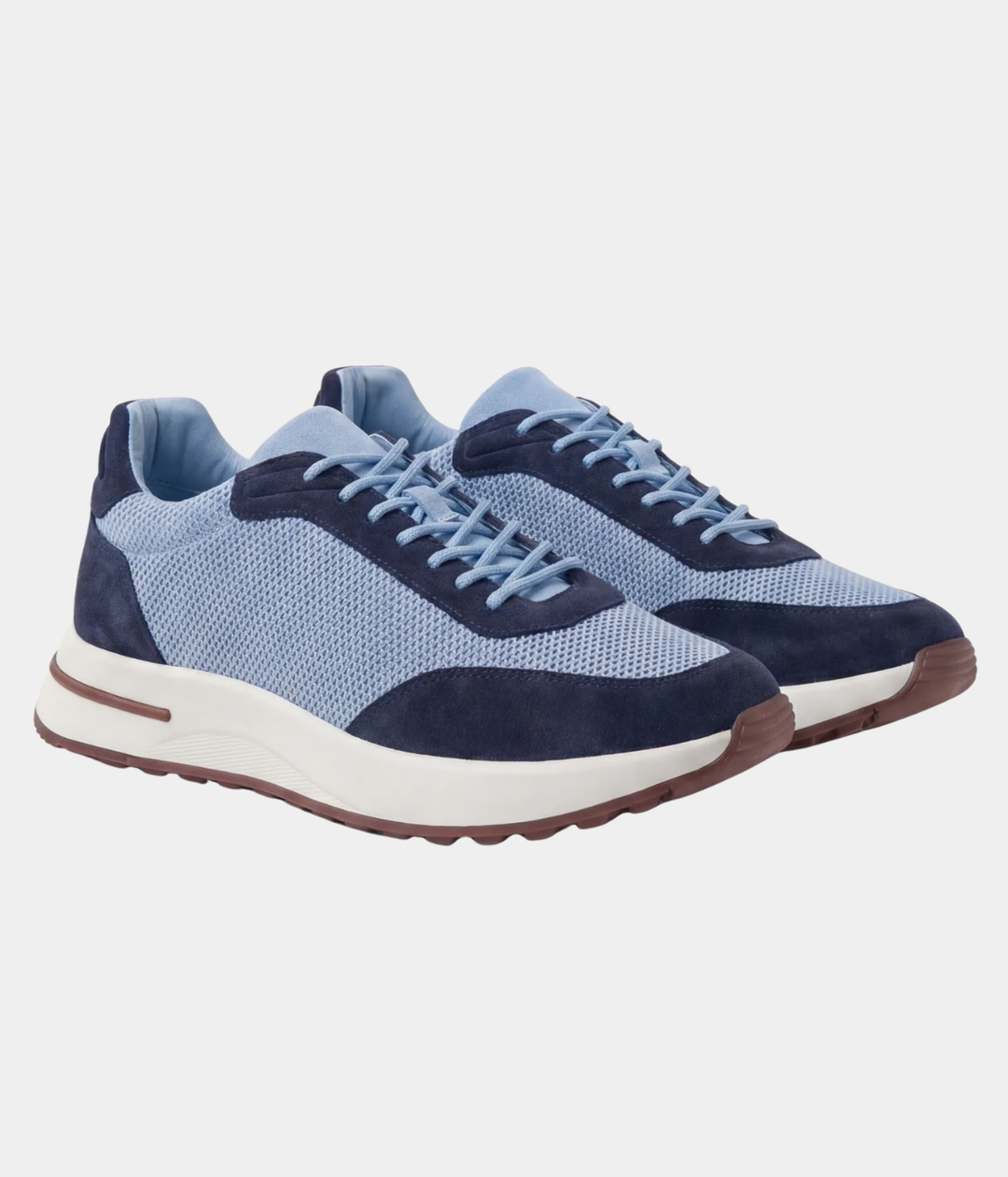 Baskets Homme Bleu Clair Suede & Mesh Basses de Marche avec Semelle Blanche