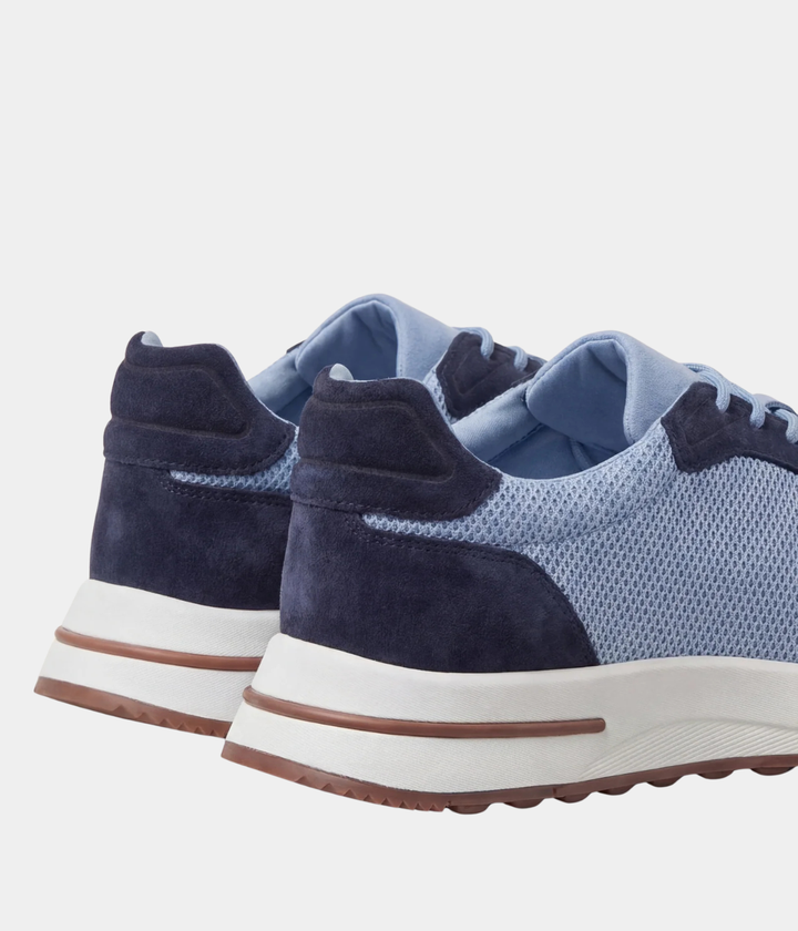 Baskets Homme Bleu Clair Suede & Mesh Basses de Marche avec Semelle Blanche