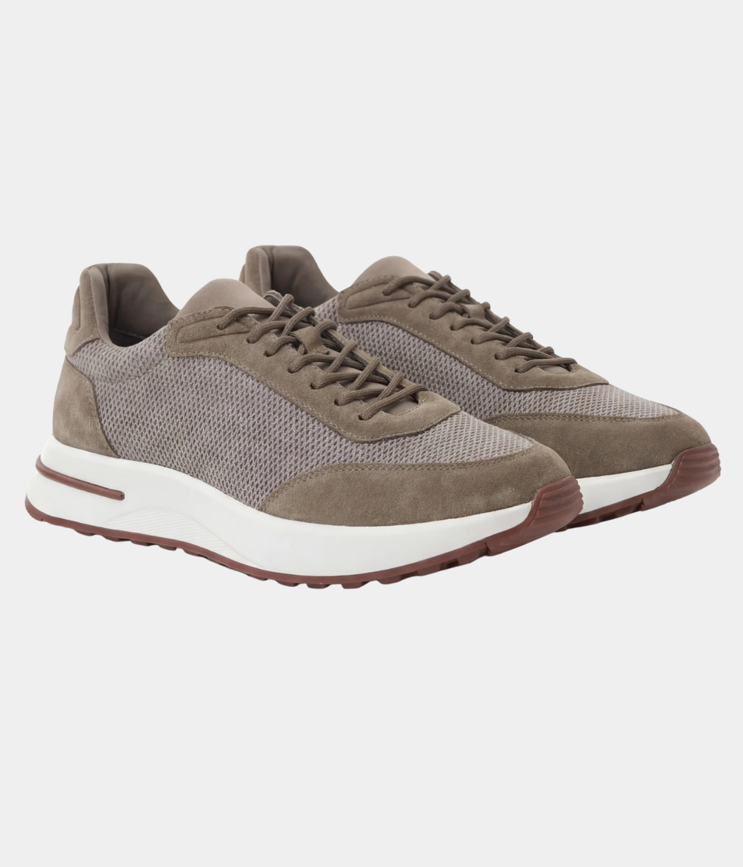 Baskets Homme Taupe Suede & Mesh Basses de Marche avec Semelle Blanche
