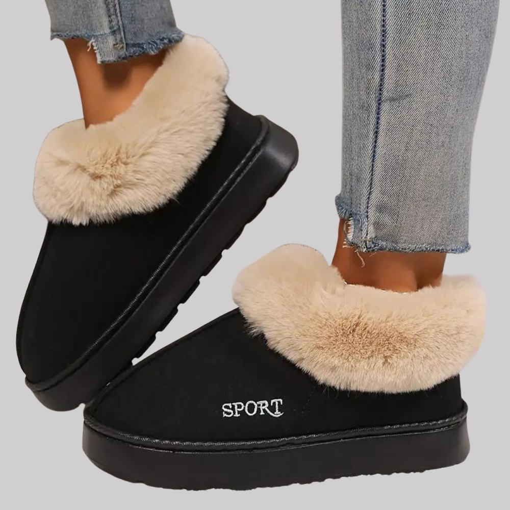 Chaussons Mules Doublés Fourrure à Semelle Épaisse pour Femme
