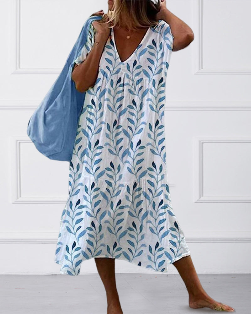 Vanda | Robe pour Femme | À Imprimé Feuilles, Col En V & Tendance