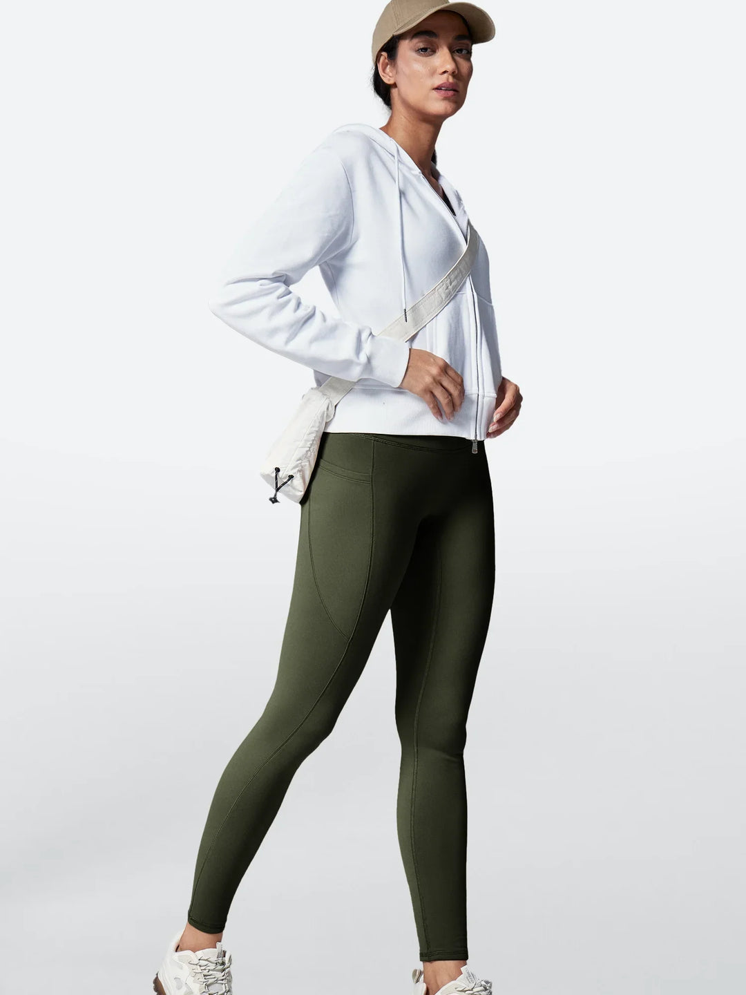 Legging Femme Taille Haute Doublé Polaire Sans Couture Avant Avec Poches