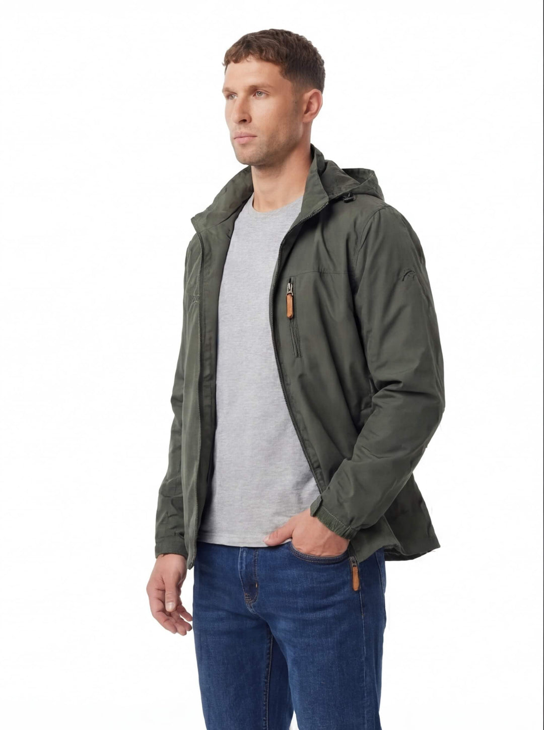 Veste coupe-vent imperméable à capuche pour hommes avec poche poitrine