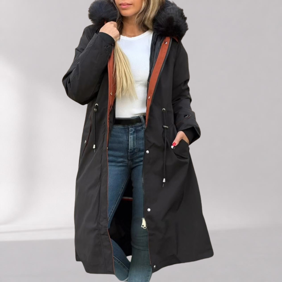 Parka Femme Déperlante à Capuche Fourrure Doublure Amovible