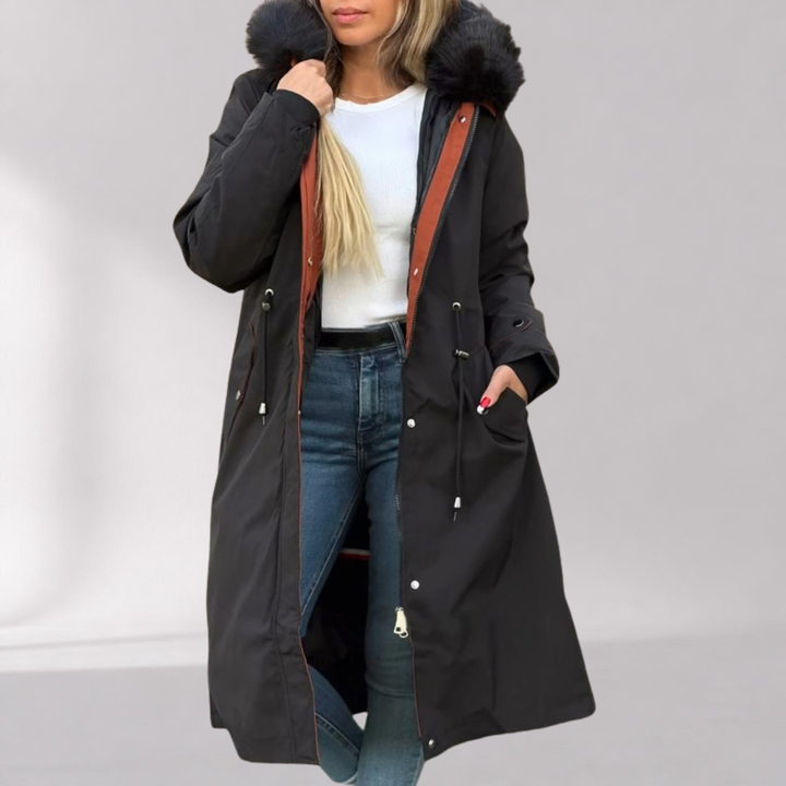 Parka Femme Déperlante à Capuche Fourrure Doublure Amovible