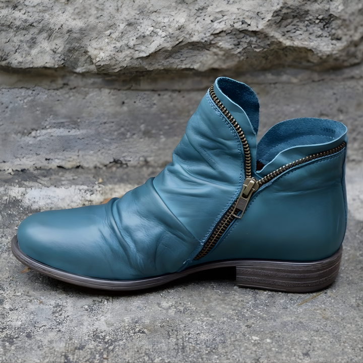 Bottines Femme en Cuir Synthétique avec Fermeture Éclair et Semelle Antidérapante