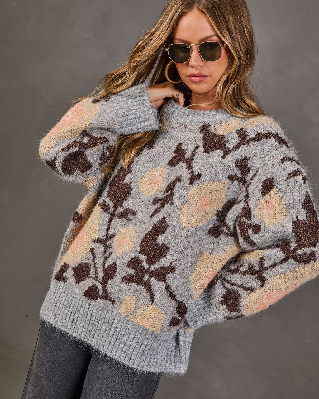 Pull Femme en Maille à Motif Floral