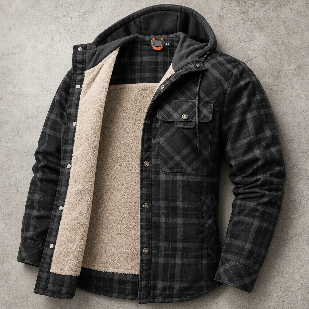 Surchemise Homme À Capuche Doublure Sherpa Carreaux Poches Poitrine